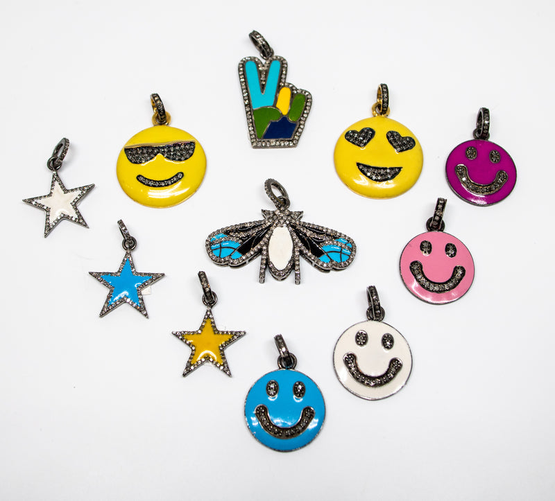 Silver & Enamel Colorful Charms with Diamonds