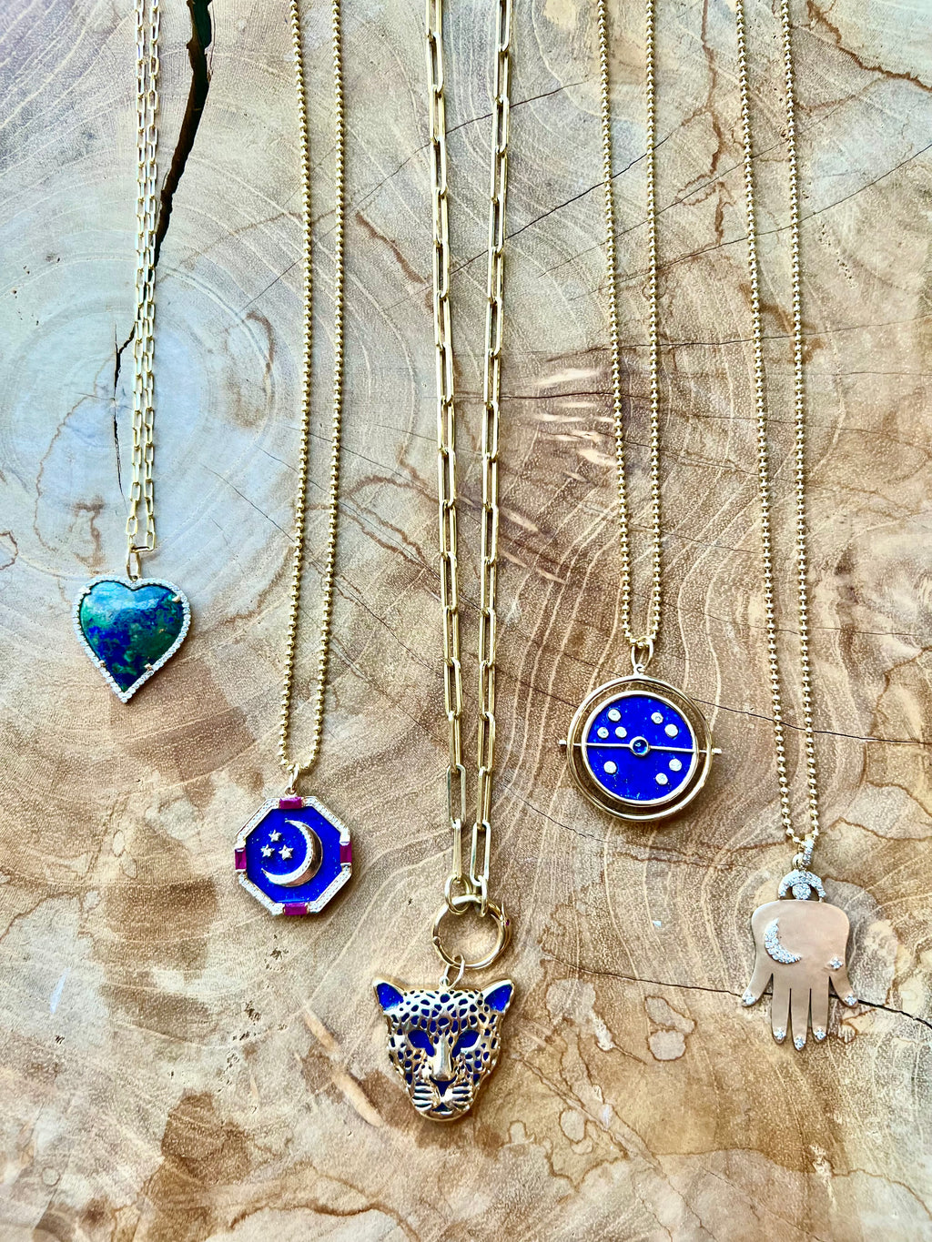 Lapis moon charm with Ruby baguettes