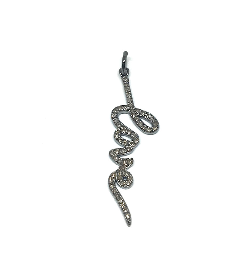 Oxidized sterling silver and pave diamond LOVE charm
